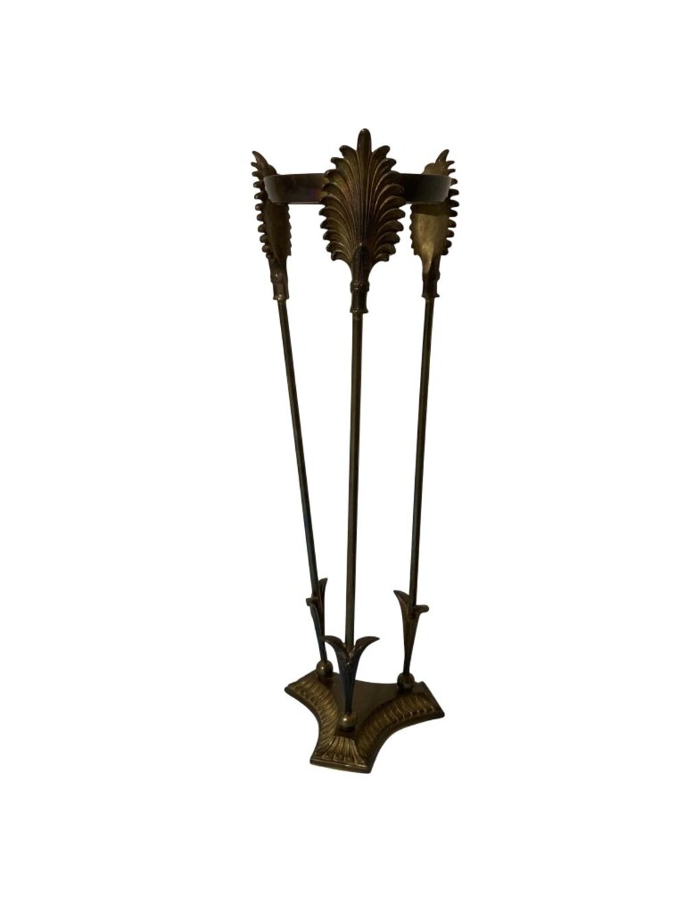 Vintage Brass Tripod Display Stand With Ornate Leaf Design